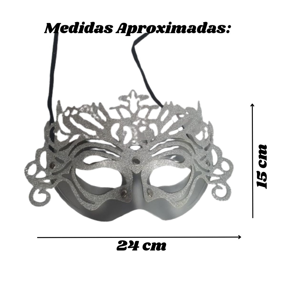 Máscara Fantasia Glitter Festa Carnaval Prateado Máscara Fantasia Glitter Festa Carnaval Prateado